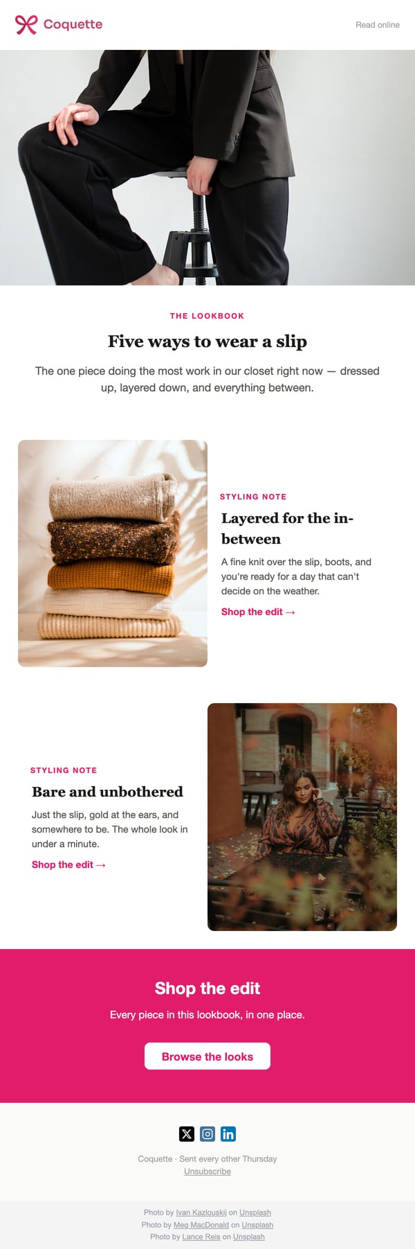 Fashion Lookbook email template, light mode