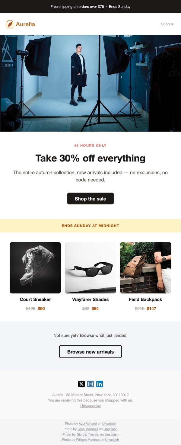 Flash Sale email template, light mode