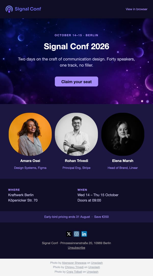 Conference Invite email template, light mode
