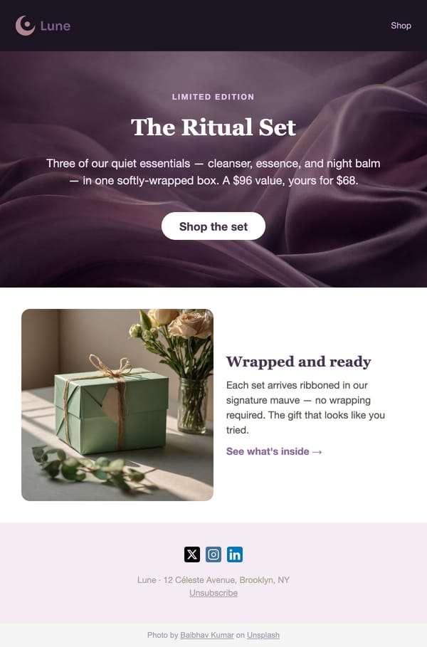 Beauty Bundle email template, light mode
