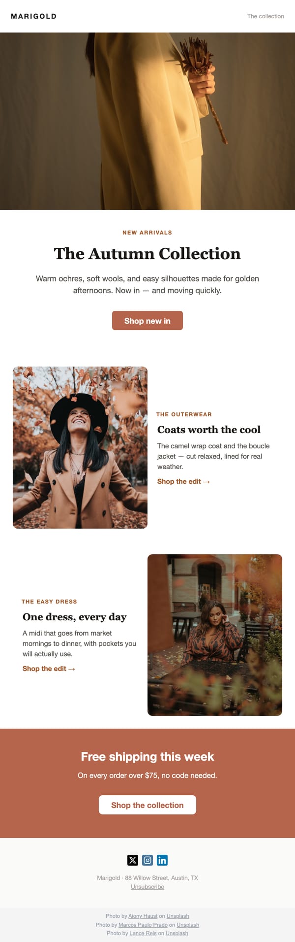 Autumn Collection email template, light mode