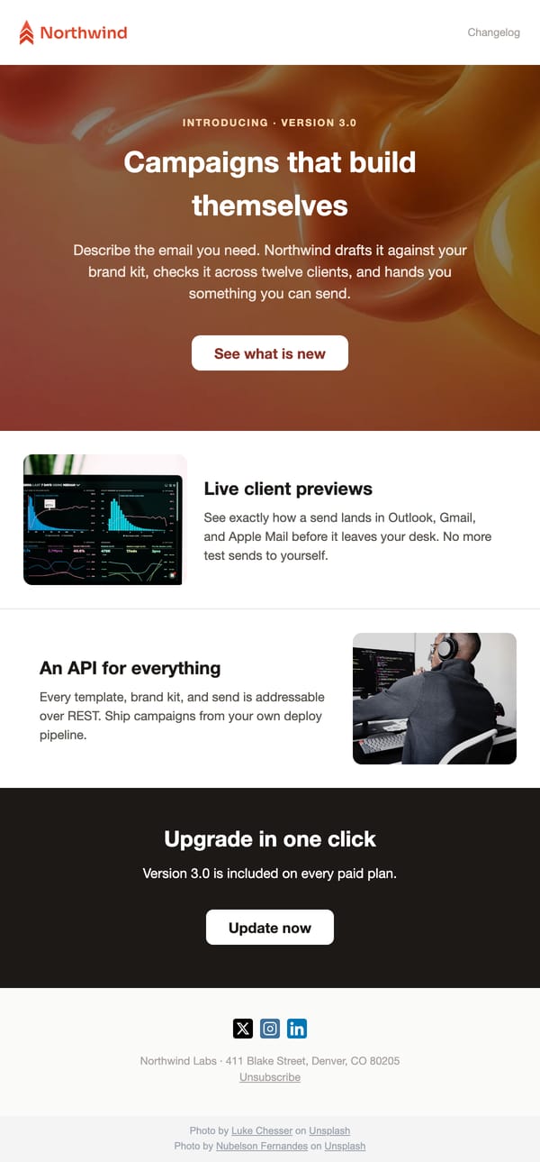 Product Launch email template, light mode