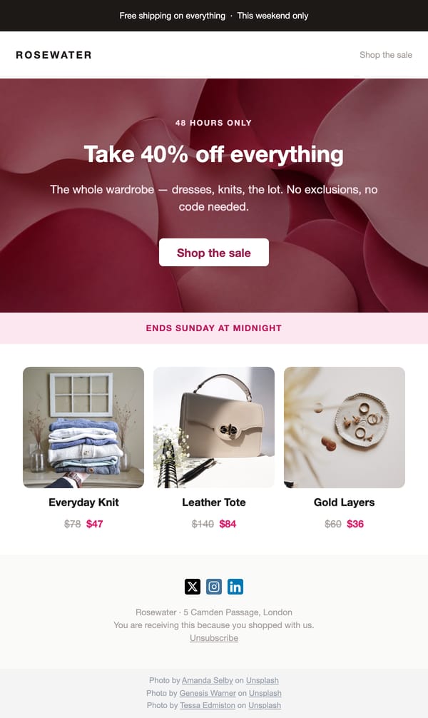 Flash Sale email template, light mode