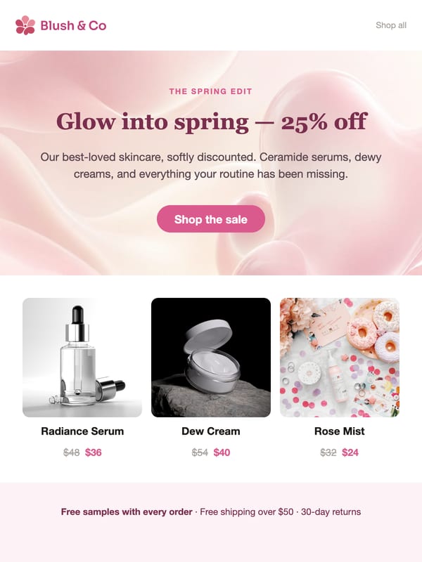 Blush Skincare Sale email template preview