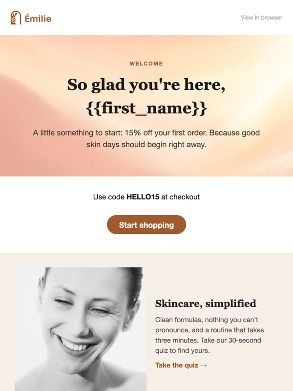 Beauty Welcome email template preview