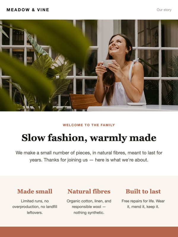 Slow-Fashion Welcome email template preview